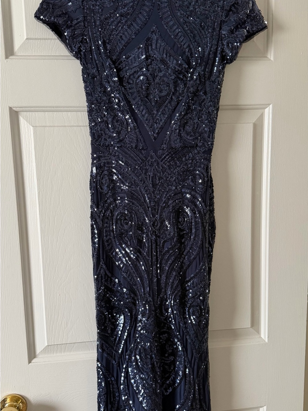 Betsy&adam navy blue sequin formal evening prom maxi gown dress size 4